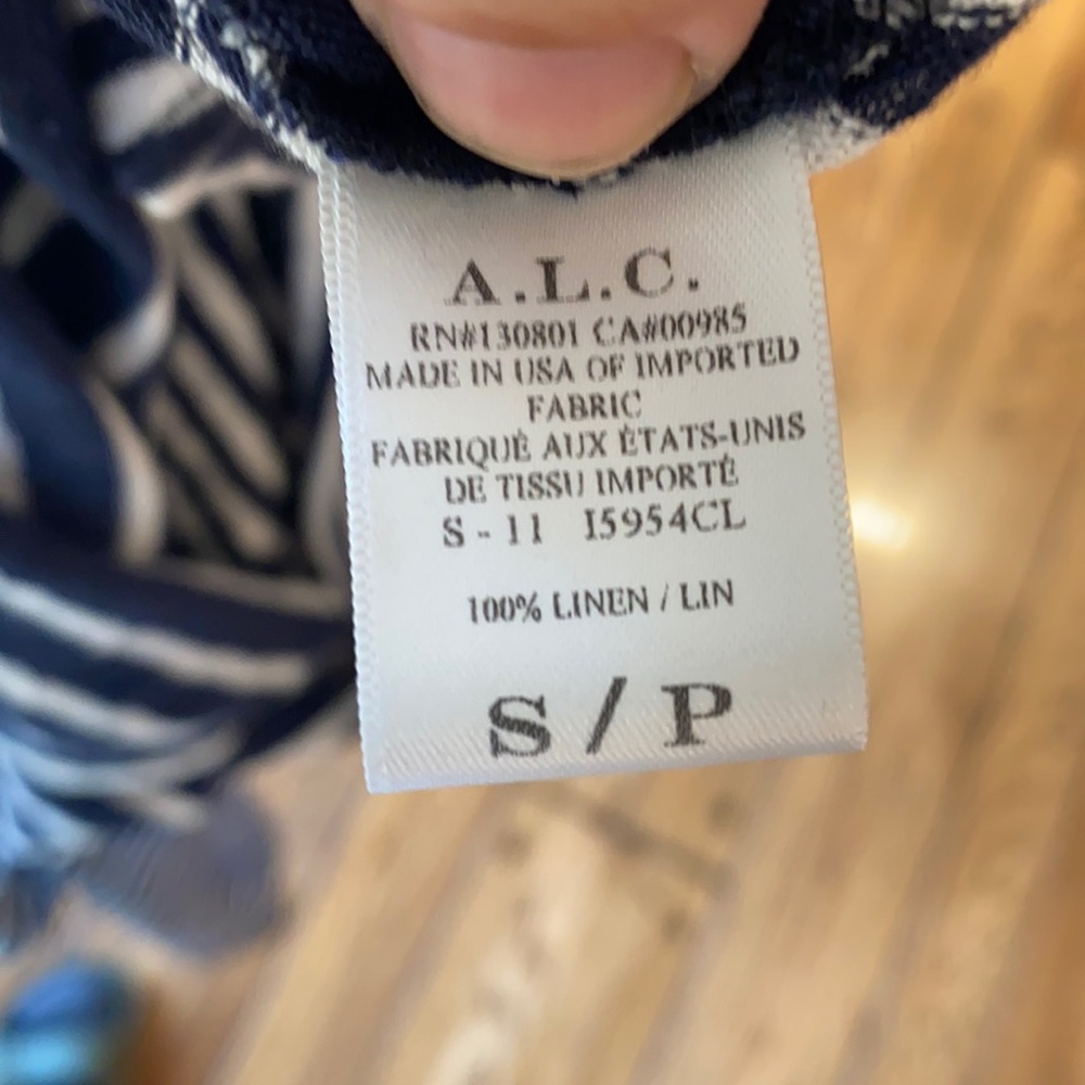 A.L.C. Combo Navy Stripe Open Back Tee Shirt Long Sleeve Linen - Picture 7 of 8